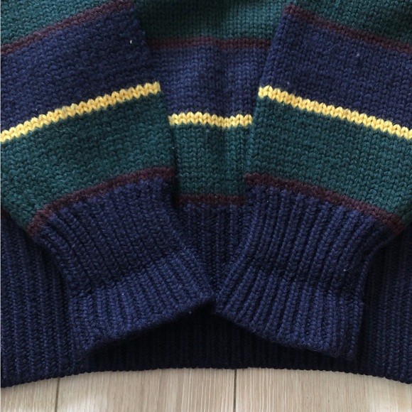 Vintage Polo Ralph Lauren Heavy Chunky Knit Striped Wool Sweater Royal Crest L - Picture 6 of 9
